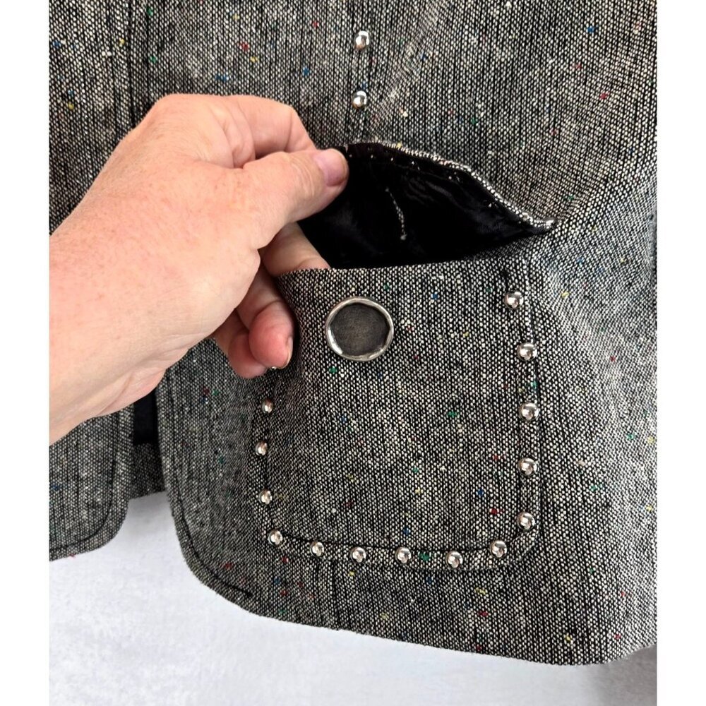 Vtg 90s Blazer Moto Gray Weave Multi Color Specs Silver Studs & Thread M Mishca - Picture 6 of 15